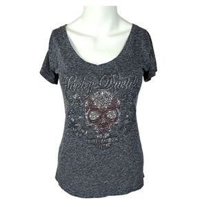 HARLEY Davidson  Gray Embellished Tee‎